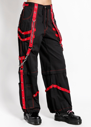 CHAIN AND ZIPPER PANT BLACK/RED