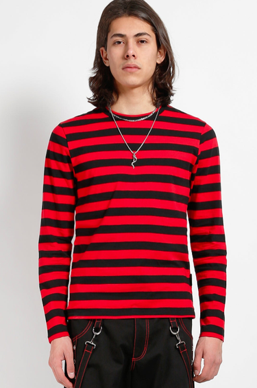 STRIPE KNIT TOP RED BLACK