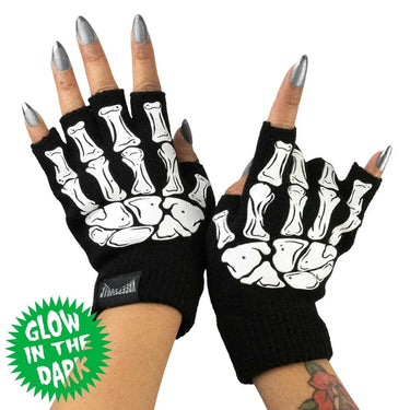 SKELETON HAND GLOW FINGERLESS GLOVES