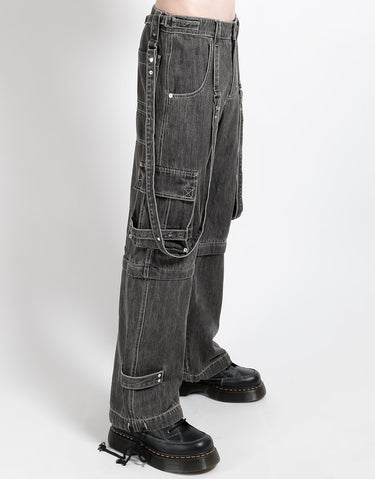 ZIP OFF CRUSH CARGO PANT BLACK DENIM