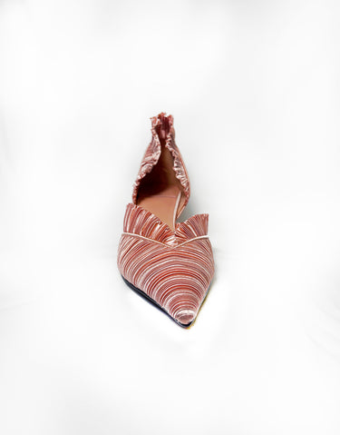 RUCHED RUFFLE KITTEN HEELS IN PINK