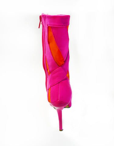STRIPES STILETTO BOOTS IN PINK/ORANGE MESH