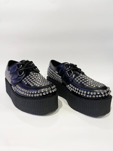 WULFRUN BLACK LEATHER STUDDED CREEPER
