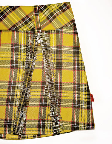 SAFETY PIN PUNK SKIRT YELLOW PLAID