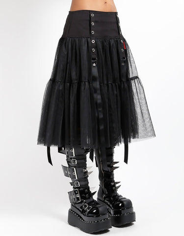 LONG RIBBON TULLE SKIRT BLACK