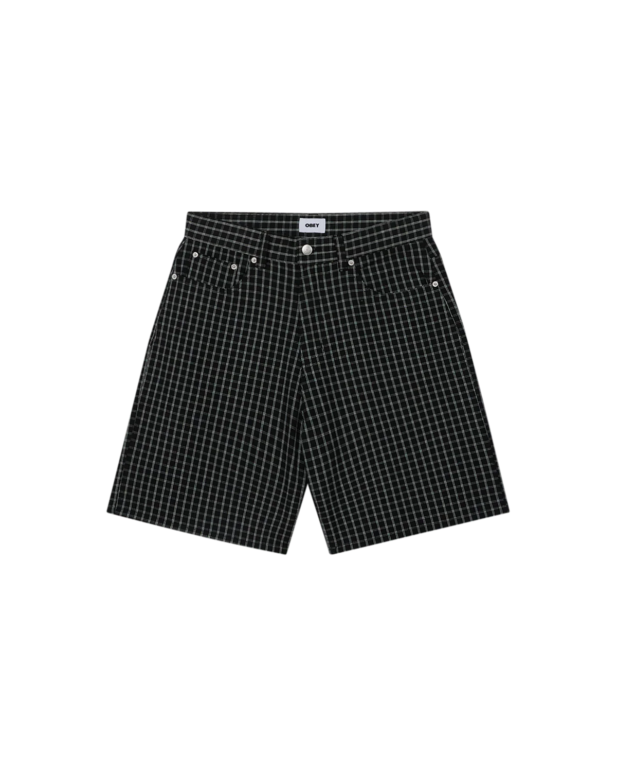 PLAID BAGGY DENIM SHORT BLACK MULTI
