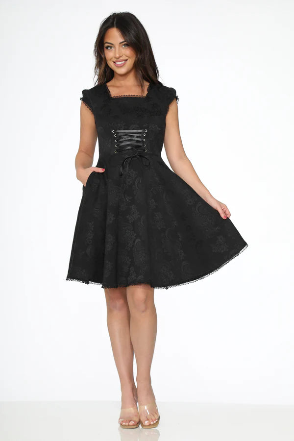 BROCADE GOTHIC SWING DRESS BLACK