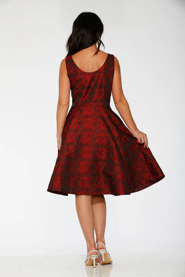 Red Brocade Swing Dress