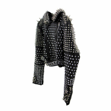 FULLY STUDDED FAUX LEATHER JACKET BLACK
