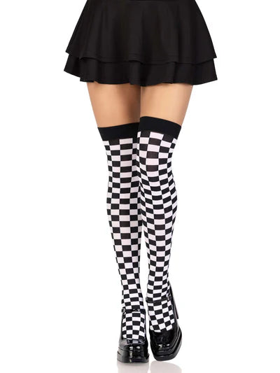 CHECKERED THIGH HIGH STOCKING BLACK/WHITE