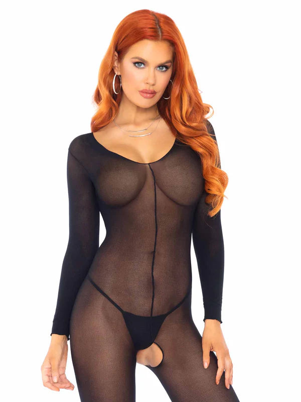 SHEER LONG SLEEVE BODYSTOCKING BLACK