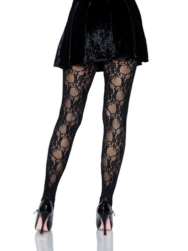 TORI FLORAL LACE TIGHTS BLACK