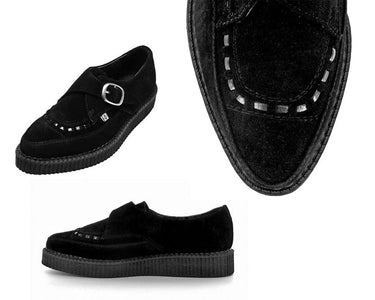 SUEDE BUCKLE POINTED CREEPER BLACK
