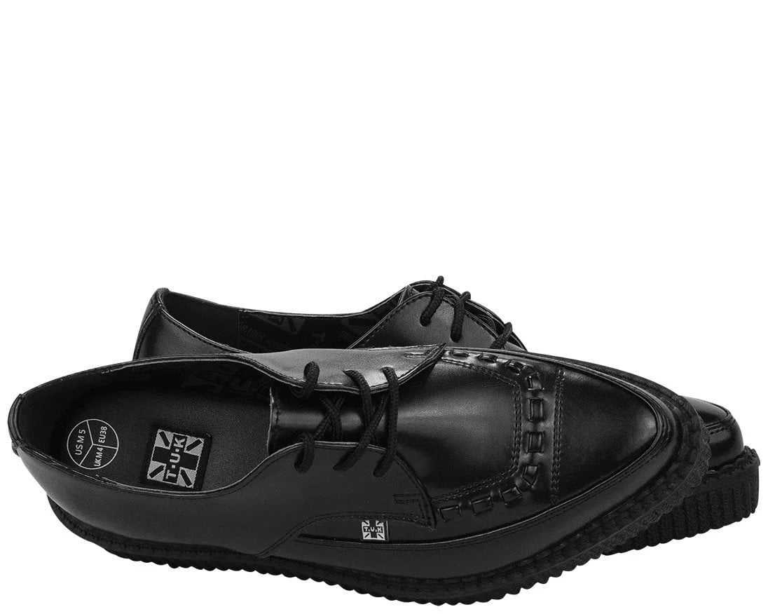 BLACK LEATHER LACE UP POINTED CREEPER