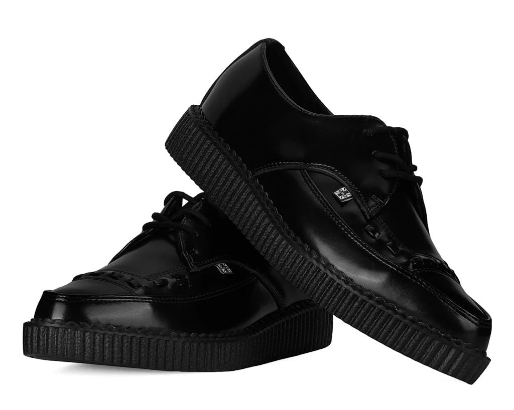 BLACK LEATHER LACE UP POINTED CREEPER