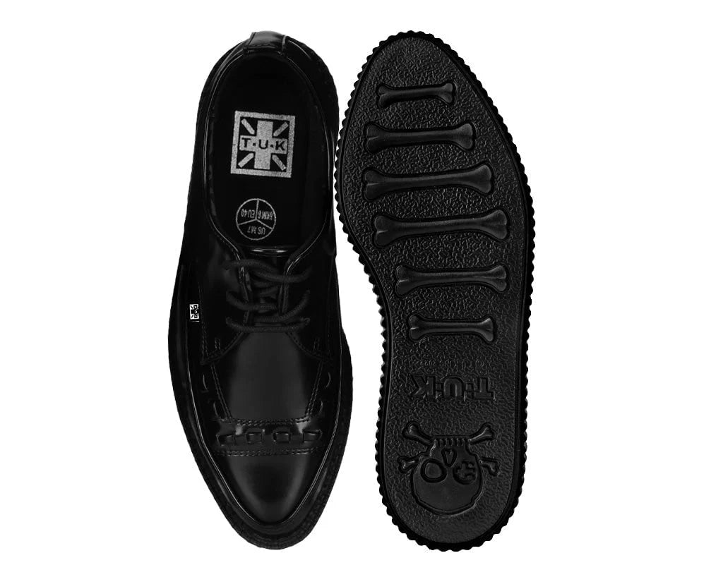 BLACK LEATHER LACE UP POINTED CREEPER