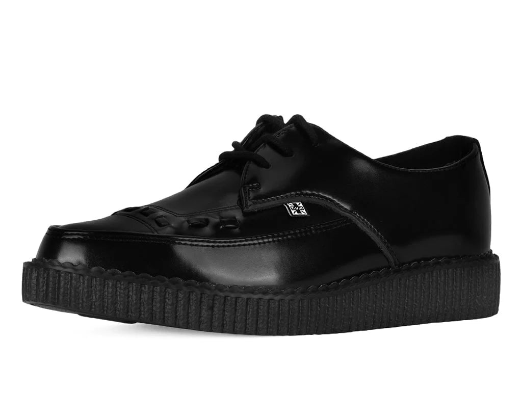 BLACK LEATHER LACE UP POINTED CREEPER