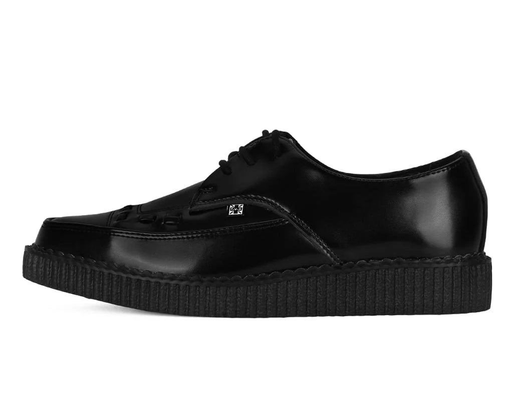 BLACK LEATHER LACE UP POINTED CREEPER