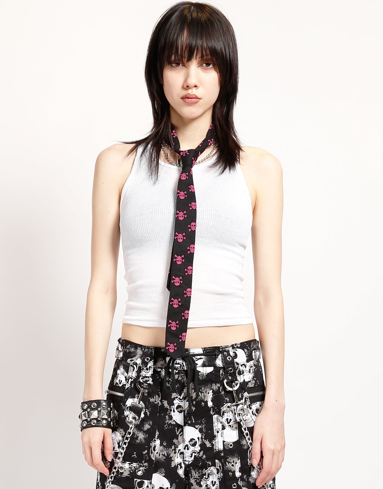 PRINTED TIE BLACK/PINK SKULL