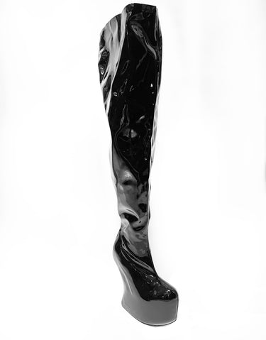 AFTER HOURS BLACK PATENT OVER-THE-KNEE PLATFORMS