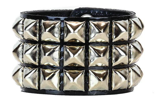 3 ROW PYRAMID STUD PATENT BRACELET