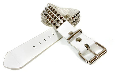 3 ROW SILVER PYRAMID BELT WHITE LEATHER