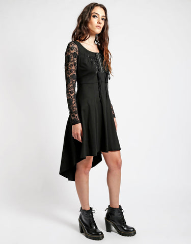 LACE LONG SLEEVE HI LOW DRESS