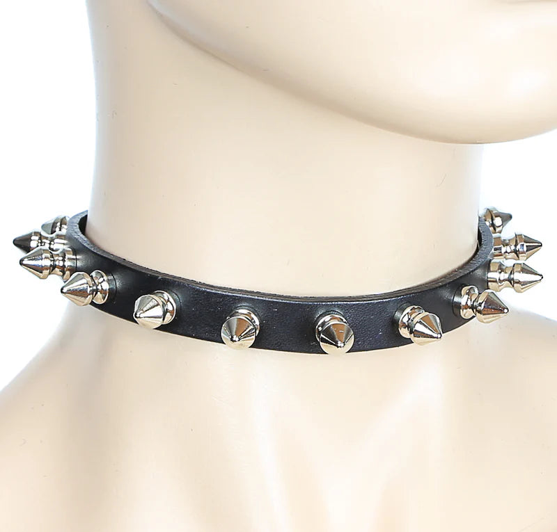 SPIKE CHOKER BLACK LEATHER