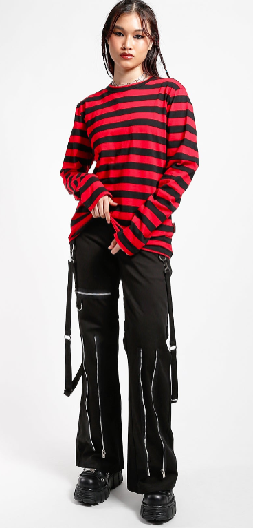 STRIPE KNIT TOP RED BLACK