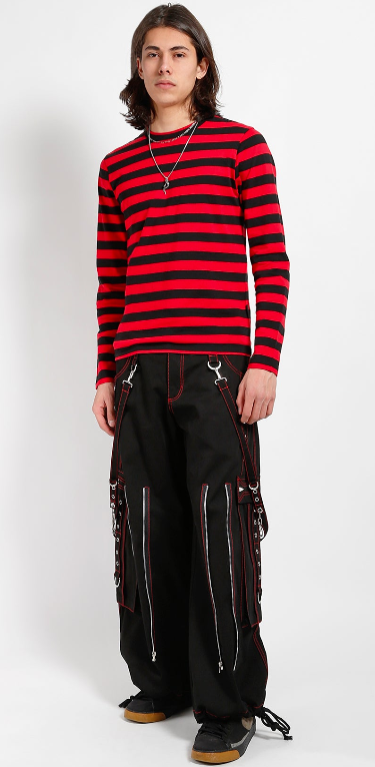 STRIPE KNIT TOP RED BLACK