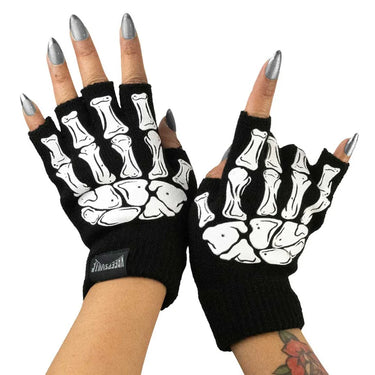 SKELETON HAND FINGERLESS GLOVES