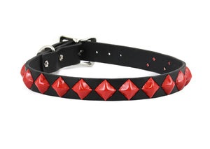DIAMOND STUD CHOKER BLACK/RED STUDS