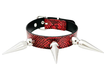 SNAKE XL SPIKE CHOKER RED