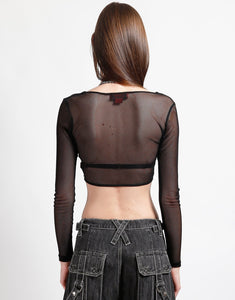 LONG SLEEVE CROP FISHNET BLACK