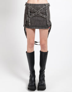 TRIPLE ZIP OFF SKIRT BLACK DENIM
