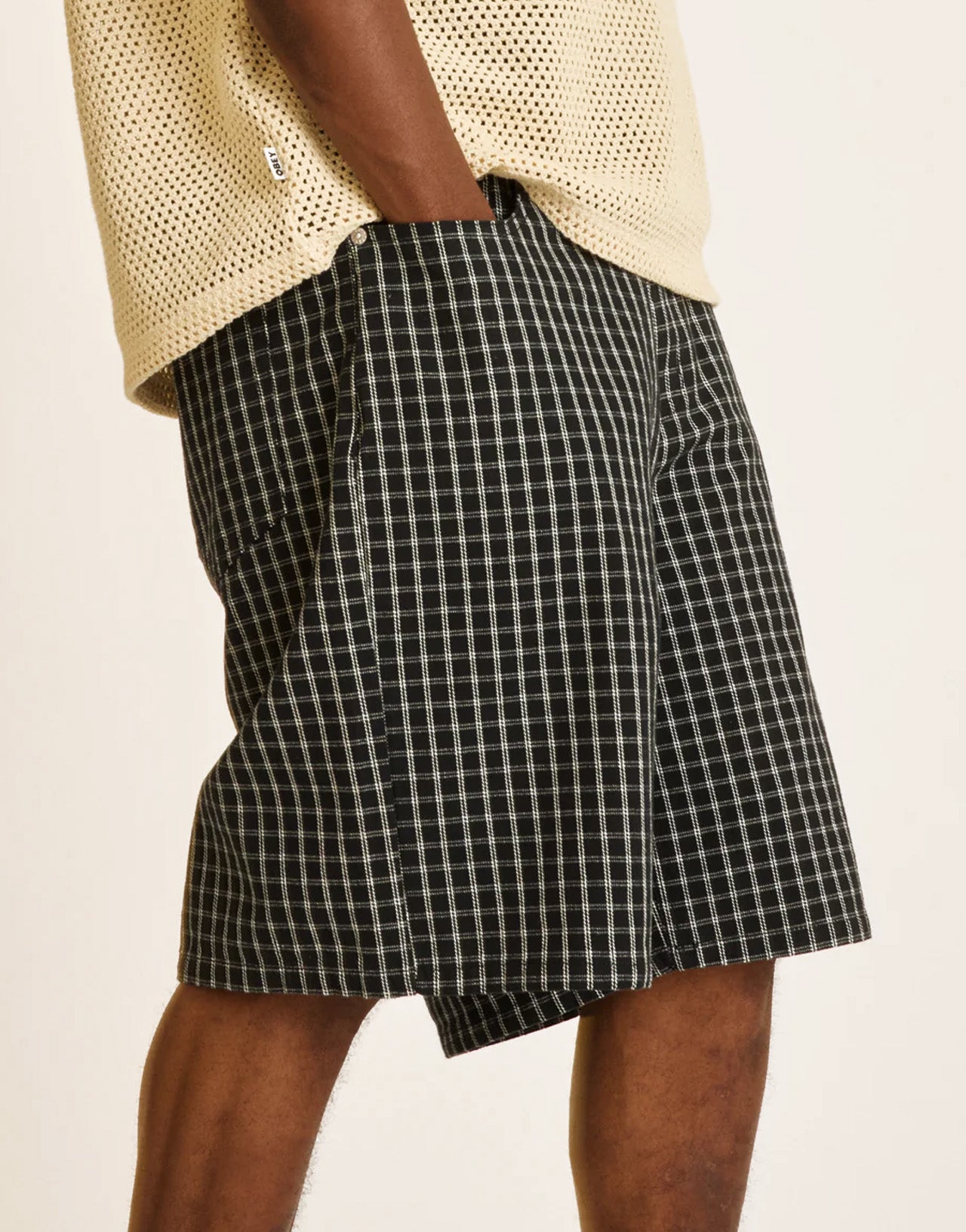 PLAID BAGGY DENIM SHORT BLACK MULTI