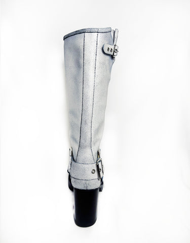 PUNK-ZINE TALL BOOTS IN WHITE CRACKLE