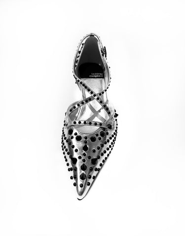 SPIKED UP SLIVER/BLACK HEELS