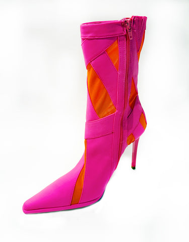 STRIPES STILETTO BOOTS IN PINK/ORANGE MESH