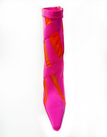 STRIPES STILETTO BOOTS IN PINK/ORANGE MESH