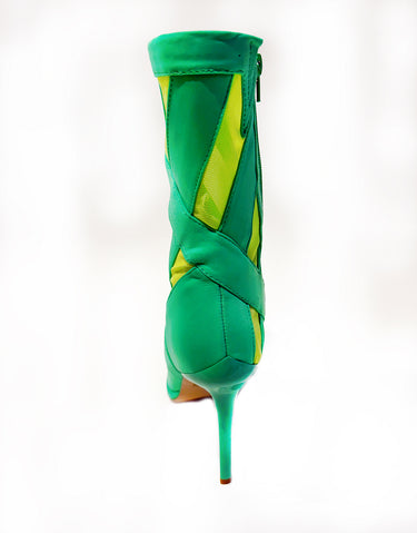 STRIPES STILETTO BOOTS IN GREEN/YELLOW MESH