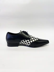 PAUL WINKLEPICKER BLACK/WHITE CHECKER LEATHER SHOES