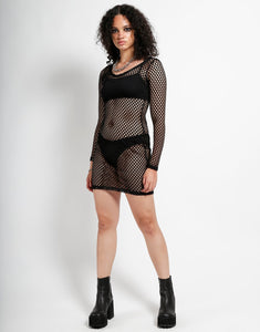 MARY Q MESH LONG SLEEVE DRESS