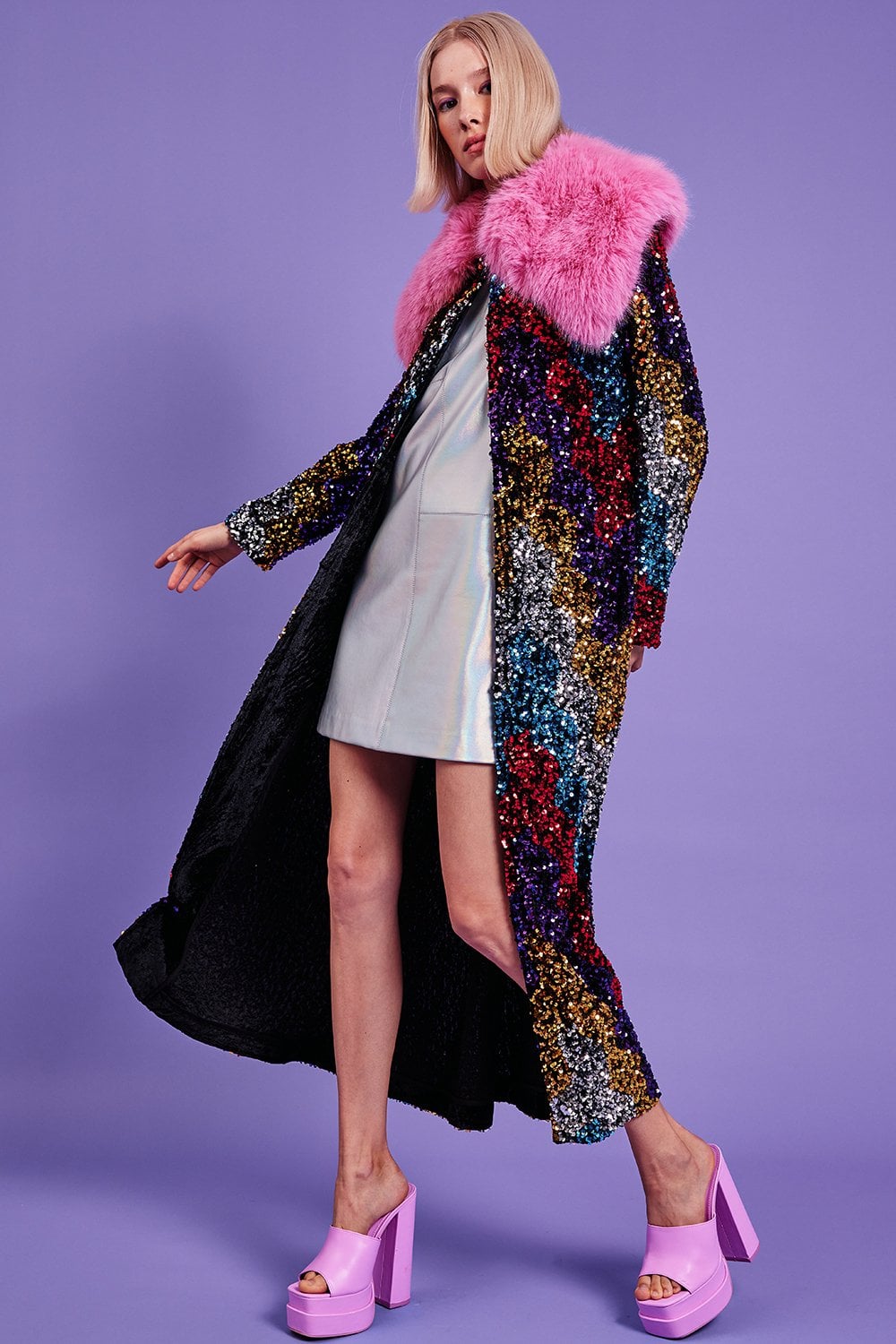 theredthread S fur sequins camisole ベア FAUX FUR TRIM SEQUIN TRENCH – trashandvaudeville