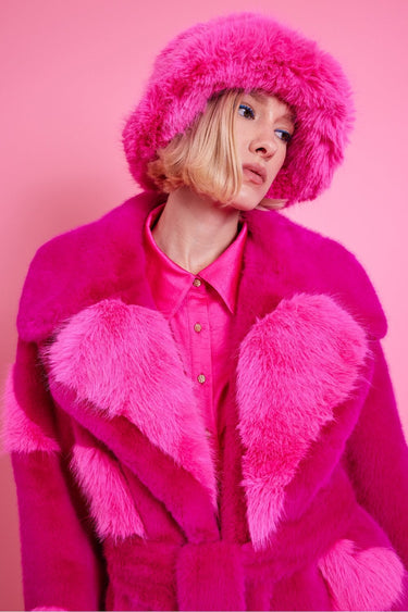 FAUX FUR HEART COAT PINK
