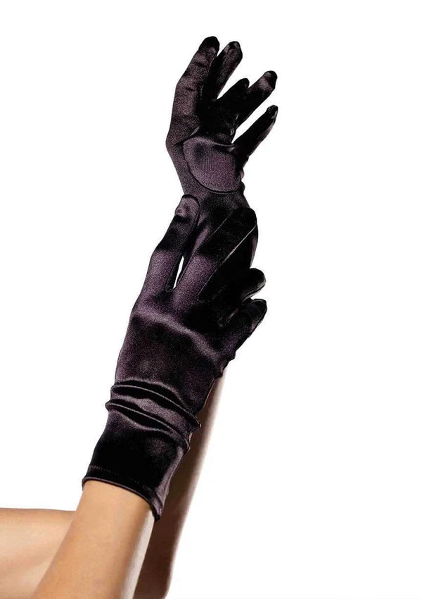 SATIN WRIST LENGTH GLOVES BLACK