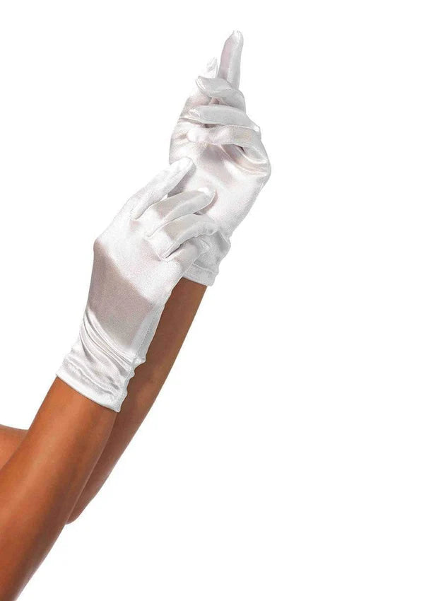SATIN WRIST LENGTH GLOVES WHITE