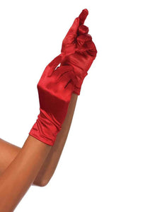 SATIN WRIST LENGTH GLOVES RED