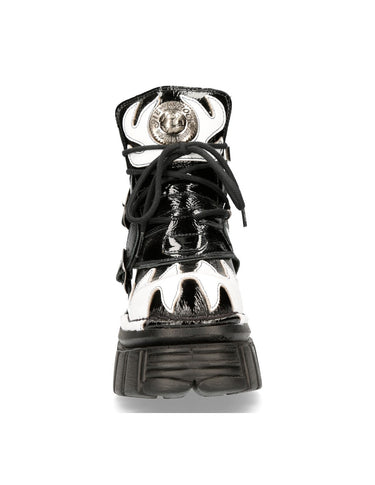 M-288-C10 BLACK AND WHITE FLAME ANKLE BOOT