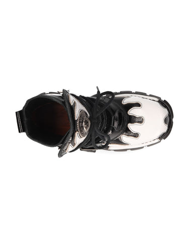 M-288-C10 BLACK AND WHITE FLAME ANKLE BOOT